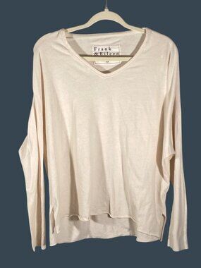 Frank & Eileen Tee Lab Womens XS V-Neck Long Sleeve Top cream pink oversized